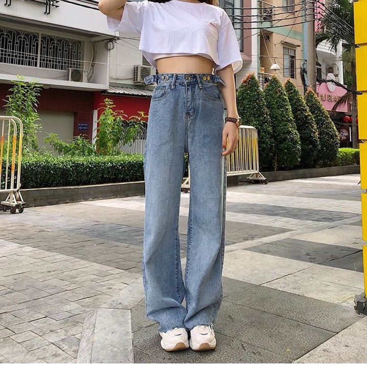 Quần jean nữ chất co giãn ống rộng cao cấp ống suông phong phong cách Hàn Quốc - ZOO12 | BigBuy360 - bigbuy360.vn