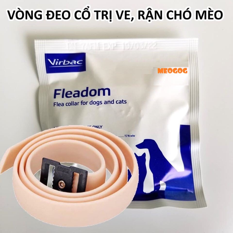 Vòng đeo cổ trị ve, trị rận, bọ chét, ghẻ cho chó, mèo Fleadom của Virbac - Pháp. MEOGOG