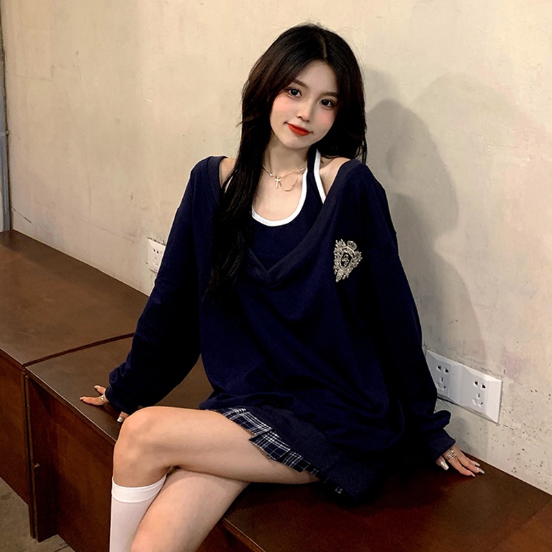 Bộ áo ZHELIHANGFEI với áo thun tay dài dáng rộng và áo hai dây thời trang quyến rũ cho nữ