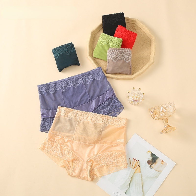 Quần lót lụa lưng cao ren co giãn thoáng khí cho quý cô sang trọng