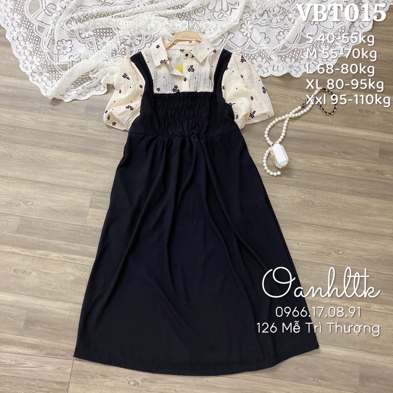 ( 40-110kg) Đầm bầu công sở - Váy bầu Oanhltk hè thu mẫu mới dáng baby doll chun ngực phối sơ mi hoa