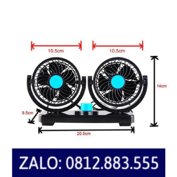 Quạt máy đôi 12v, 24v xoay 360 tiện ích trên ô tô, xe hơi cao cấp size nhỏ / to