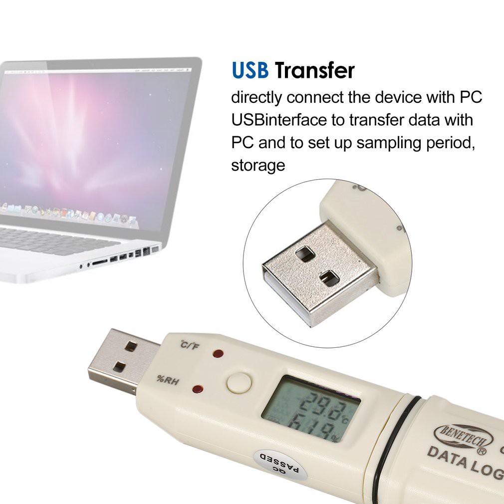 ✕[COD]Máy ghi dữ liệu nhiệt độ và ẩm tự động kỹ thuật số Benetech GM1365 có đầu USB