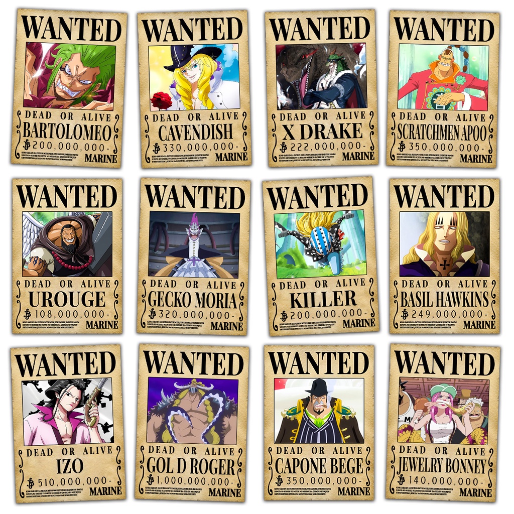 Poster One Piece Lệnh Truy Nã Wanted, Poster Anime Manga One Piece Nhân Vật Nổi Tiếng Khác A4 28*20