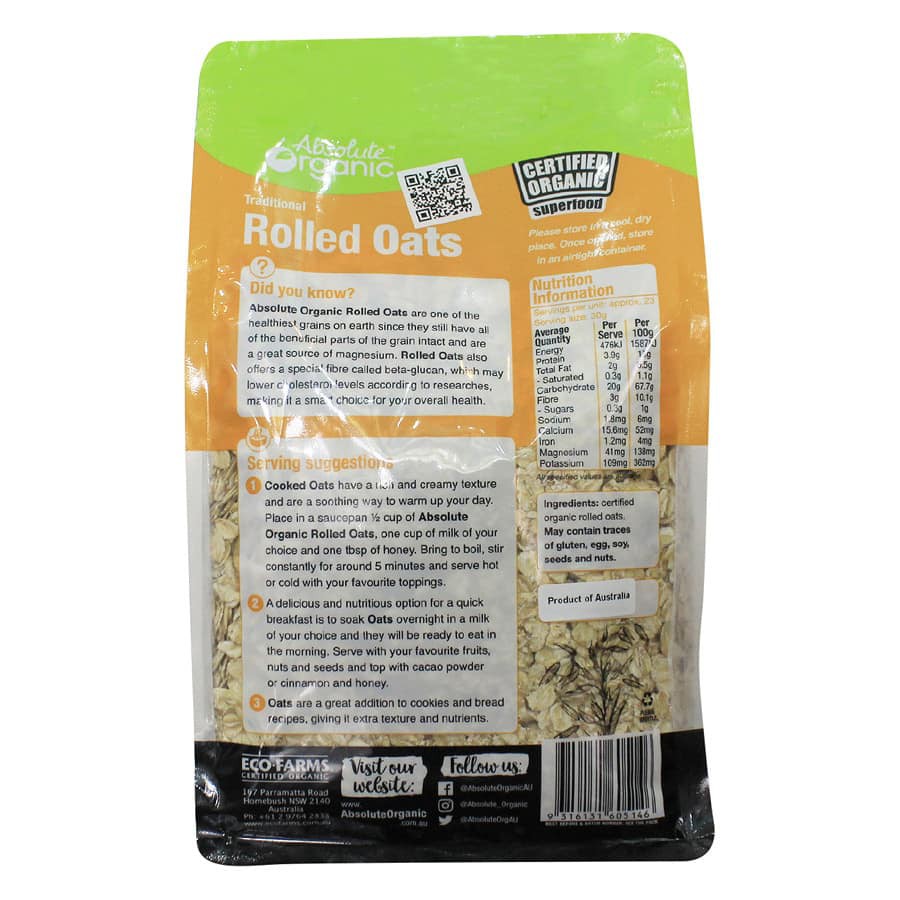 Yến mạch hữu cơ nguyên hạt Úc Absolute organic Rolled oats 700g giúp giảm cân, tăng cơ, người bị tiểu đường Sutoshop