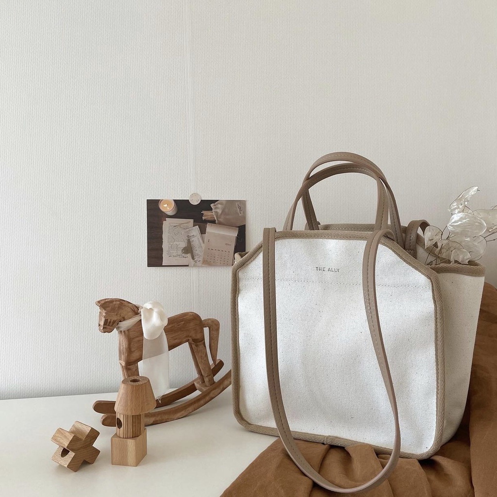 Túi tote đeo vai vải canvas siêu nhẹ đa năng phong cách Hàn Quốc cho mẹ bỉm sữa