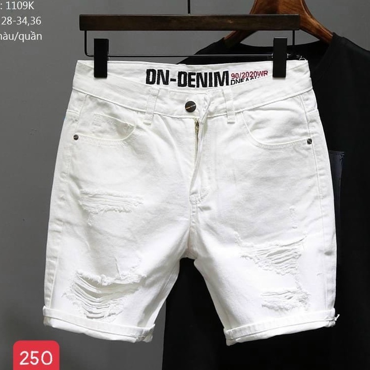 Quần short jean nam rách màu xanh chất bò - quần short jean nam co giãn thời trang cao cấp Luty_shop90 ms250