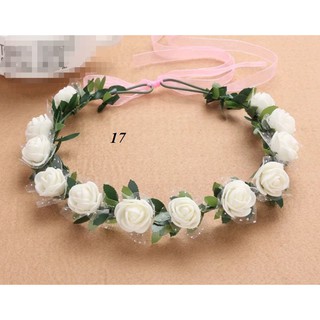 Vòng hoa đội đầu mẫu hoa hồng 12 bông trơn hoa 2,5cm