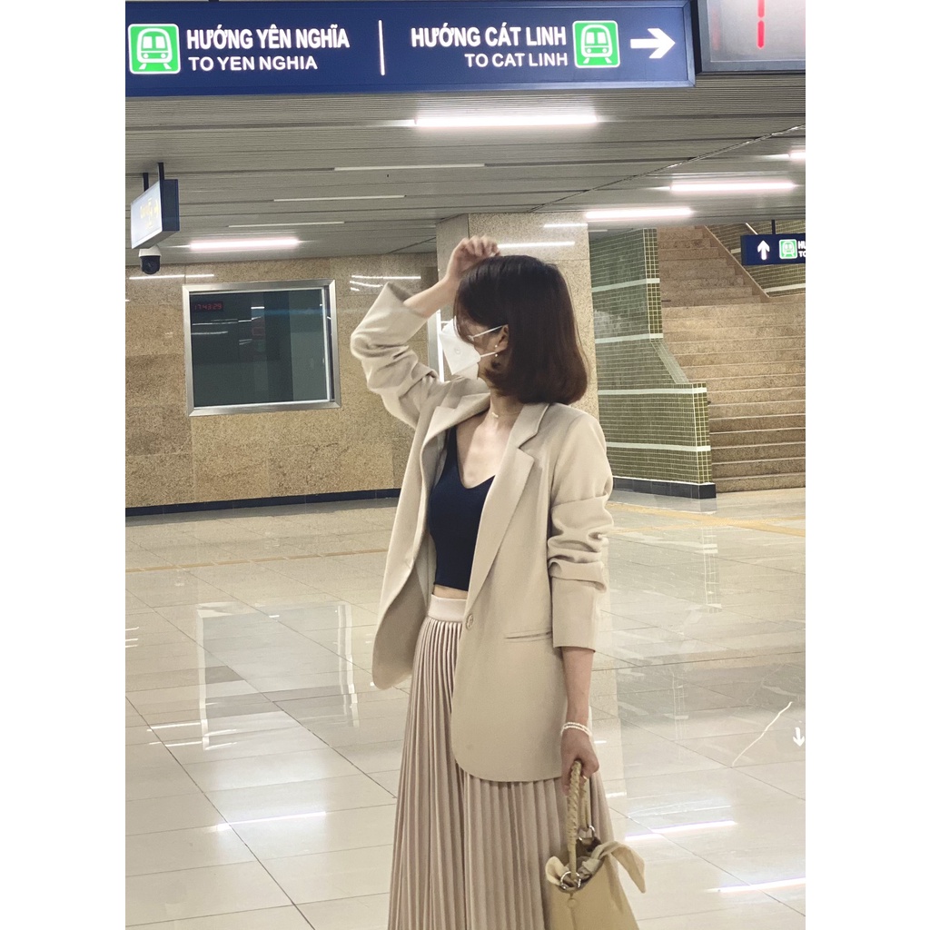 Áo khoác blazer nữ form rộng hàn quốc, áo vest nữ công sở 2 lớp màu đen/ vàng/ hồng/ kem EMME - EMK01 | BigBuy360 - bigbuy360.vn