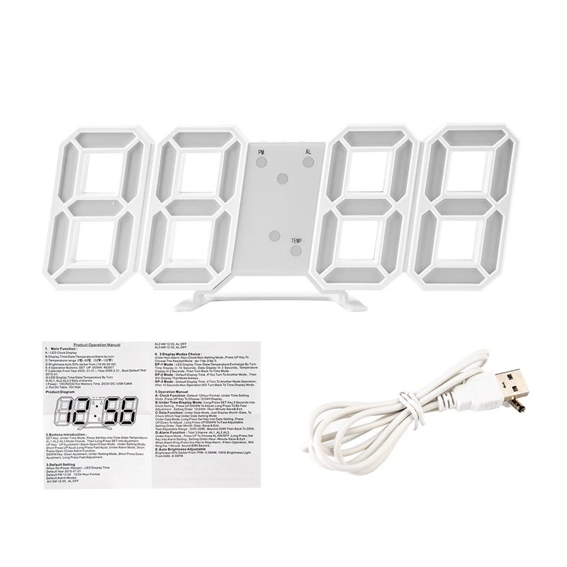 Đồng Hồ Báo Thức Kỹ Thuật Số Đèn LED Phong Cách Bắc Âu Có Chức Năng Hiển Thị Nhiệt Độ Và Lịch Trang Trí Văn Phòng