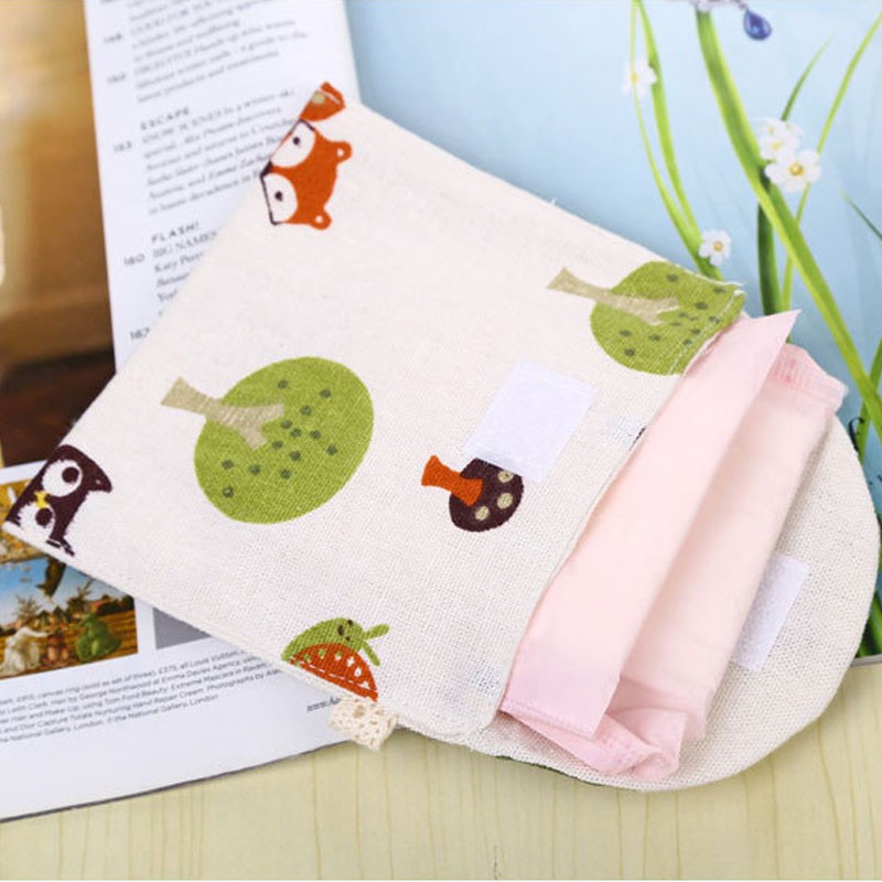 Túi vải Cotton đựng tã em bé &amp; khăn giấy khi đi du lịch in họa tiết hoạt hình