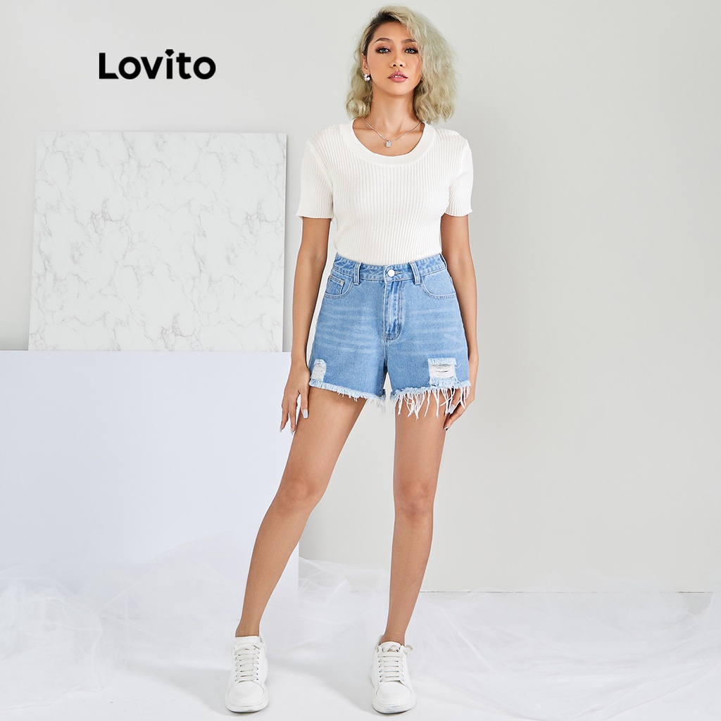 Áo Dệt Kim Lovito Ngắn Tay Cổ Tròn Màu Trơn Thời Trang Cho Nữ L22AD125 (Màu Trắng)