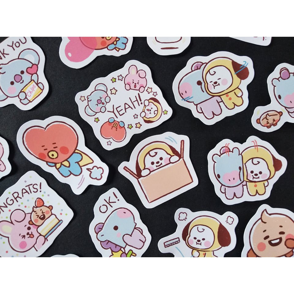 [SET 17] Bộ 24 sticker BTS, BT21 baby tông màu Pastel đậm - LLD084 (Ảnh thật tự chụp)