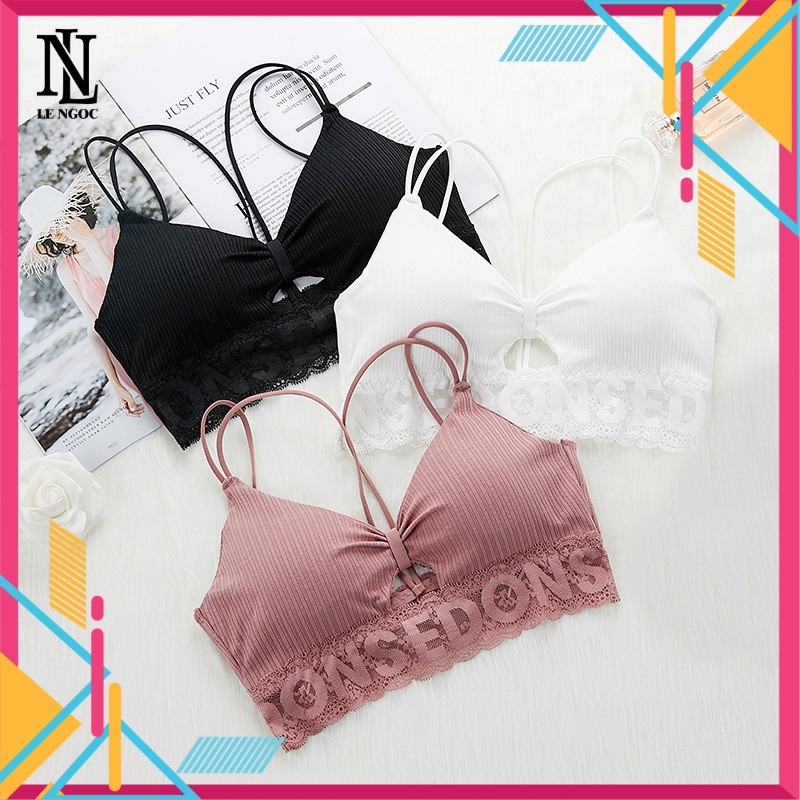 Áo Bra thắt nơ gân tăm phối ren- LN9905- lê Ngọc Fashion