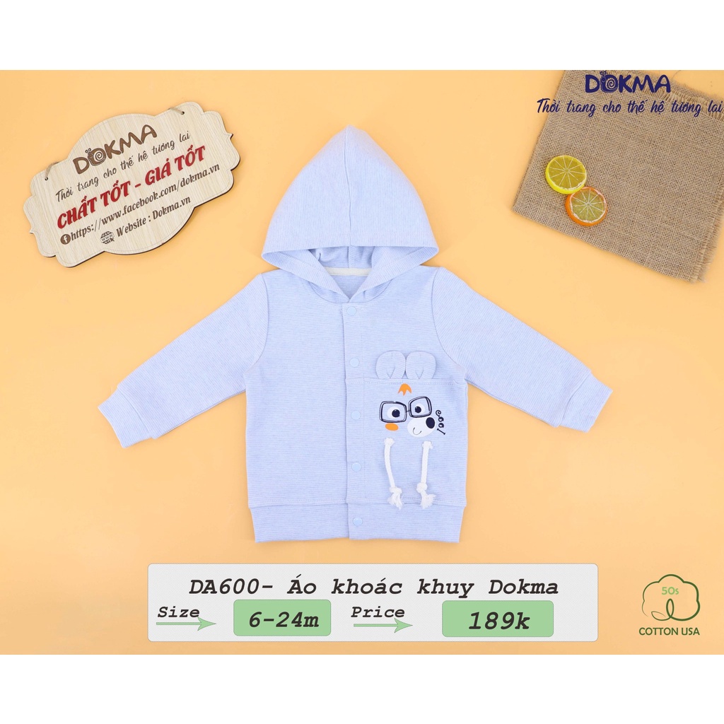 DA600 Áo khoác khuy phối tai Dokma vải cotton dày vừa (6-24M)