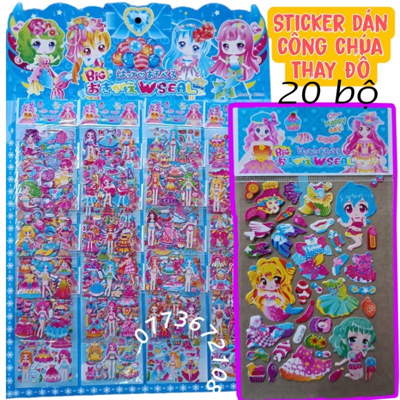 Tập 20 bộ hình dán công chúa thay đồ sticker 3d