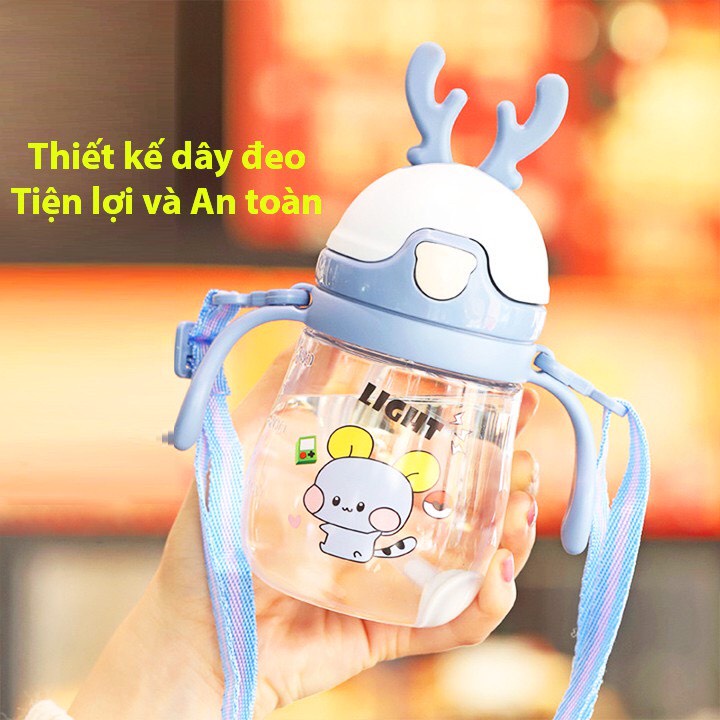 Bình nước cho bé, bình tập uống, hút nước có van chống sặc,dây đeo