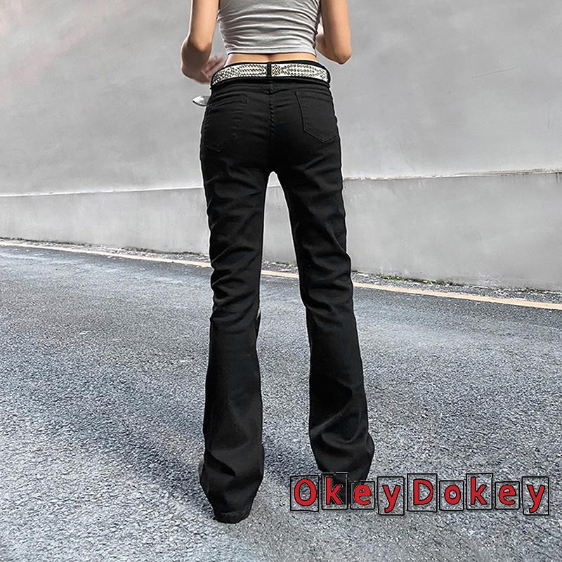 Quần jeans cắt thấp màu sắc graffiti có túi cho nữ