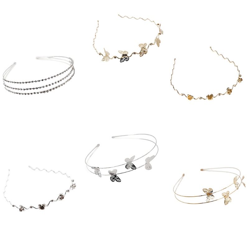 Băng Đô Cài Tóc Hai Lớp Bằng Hợp Kim Họa Tiết Hoa Và Bướm Đính Đá Thời Trang Cho Nữ