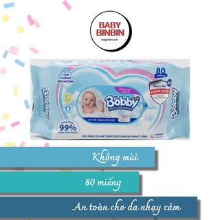 Khăn ướt Bobby không mùi & hương dịu nhẹ 80/100 miếng
