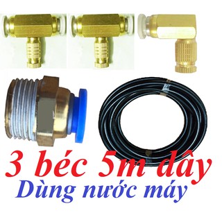 Bộ 3 béc phun sương+ 5m dây ĐL dùng nước máy + Ren 21/8