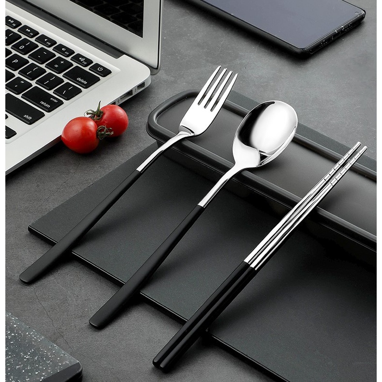 Bộ đũa muỗng nĩa thìa inox 304 dụng cụ ăn cơm trưa văn phòng dã ngoại cá nhân