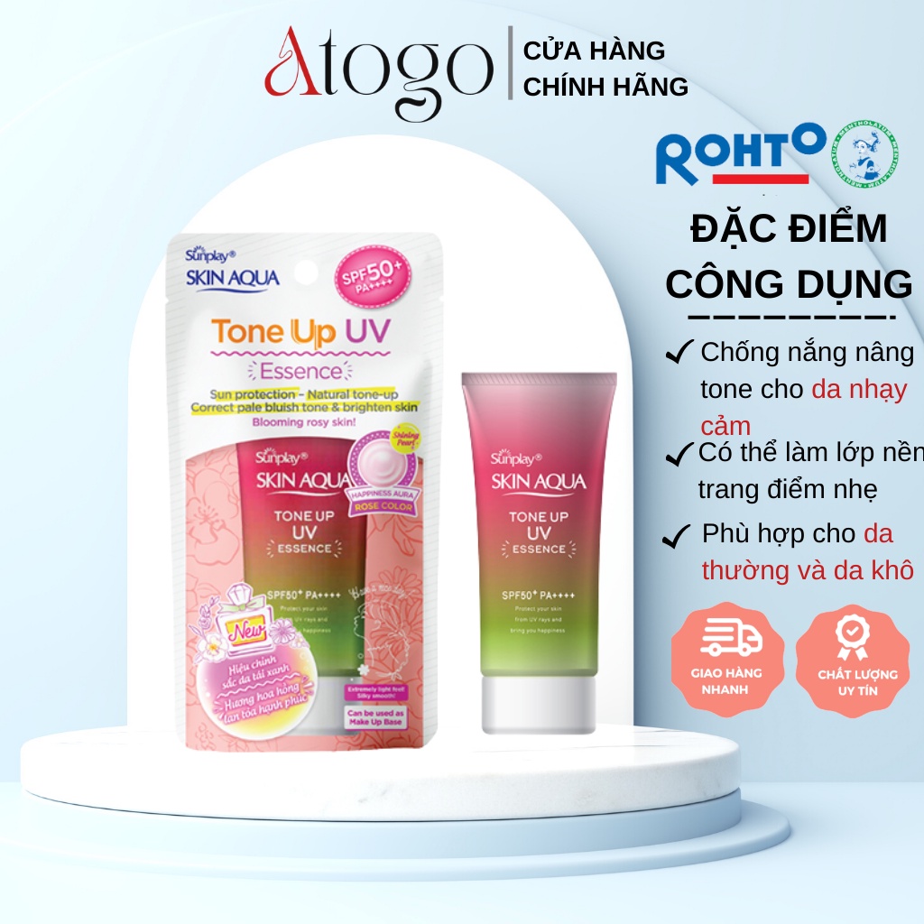 Tinh Chất Chống Nắng Cho Da Nhạy Cảm Sunplay Skin Aqua Tone Up Uv Essence Happiness Aura (Rose)50g
