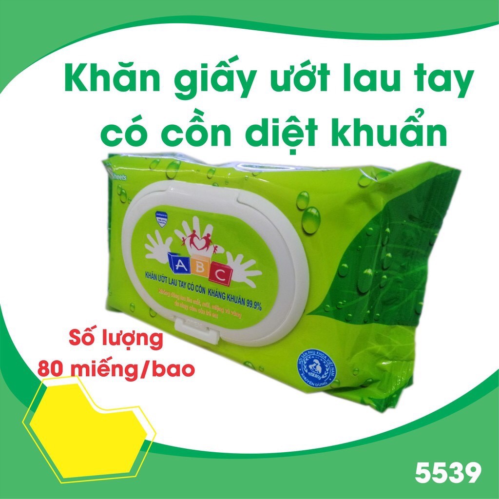 Khăn ướt có cồn kháng khuẩn thành phần dưỡng da - size lớn 80 tờ