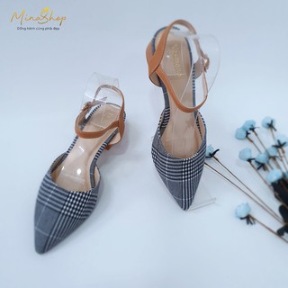 Giày sandal cao gót [ FREESHIP HỖ TRỢ ĐỔI SIZE ] sọc caro phối dây hậu trẻ trung cá tính