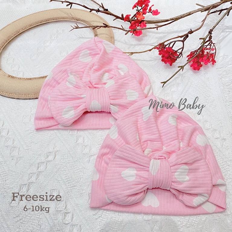 Mũ turban đính nơ màu hồng tươi cho bé gái 6-10kg MTB86 Mimo Baby