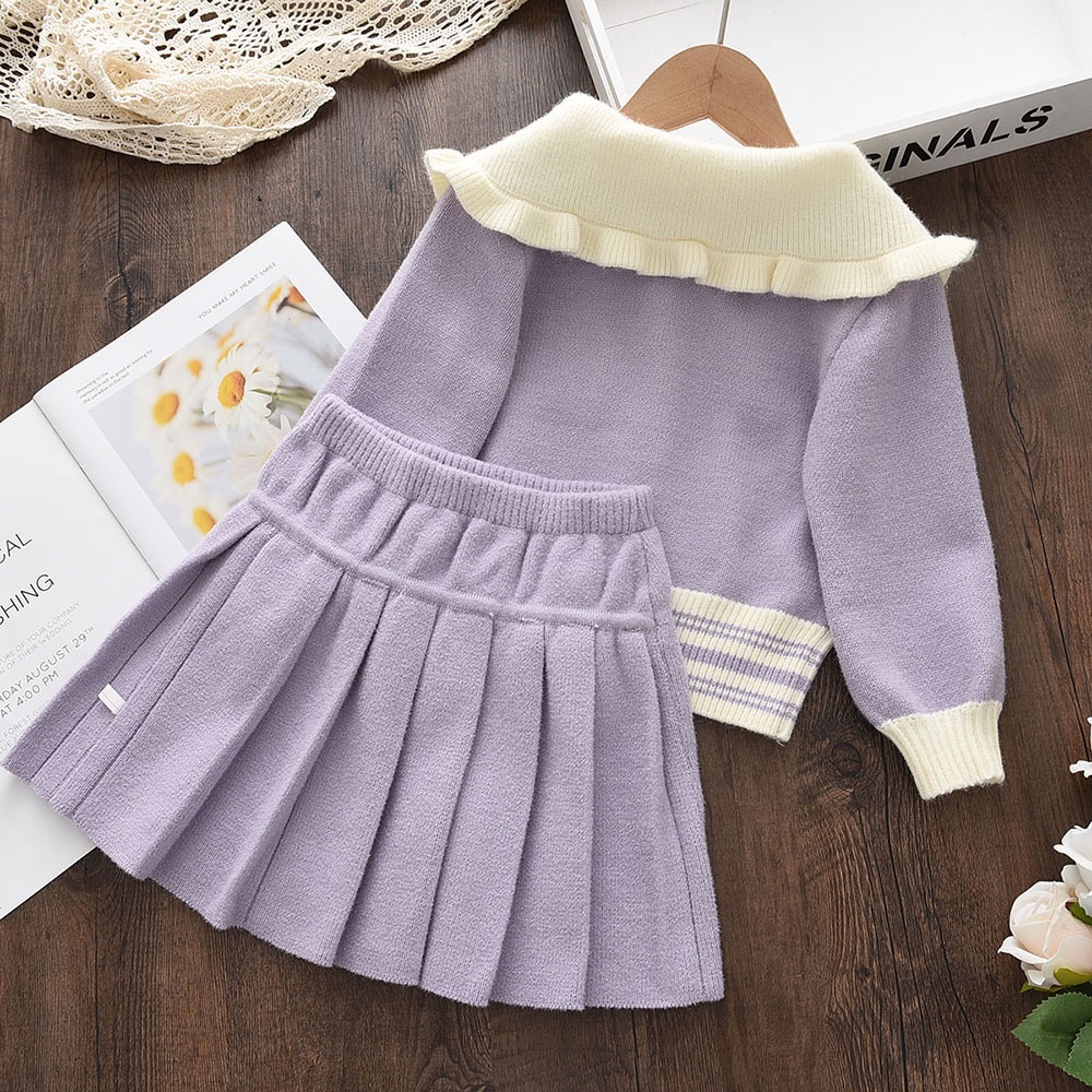 BEAR LEADER Bộ Áo Khoác Cardigan + Chân Váy 2 Món Thời Trang Thu Đông Mới Cho Bé Gái 2-6 Tuổi