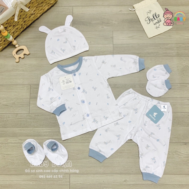Miomio - Bộ sơ sinh cúc giữa cotton mỏng, mềm mát, an toàn cho bé