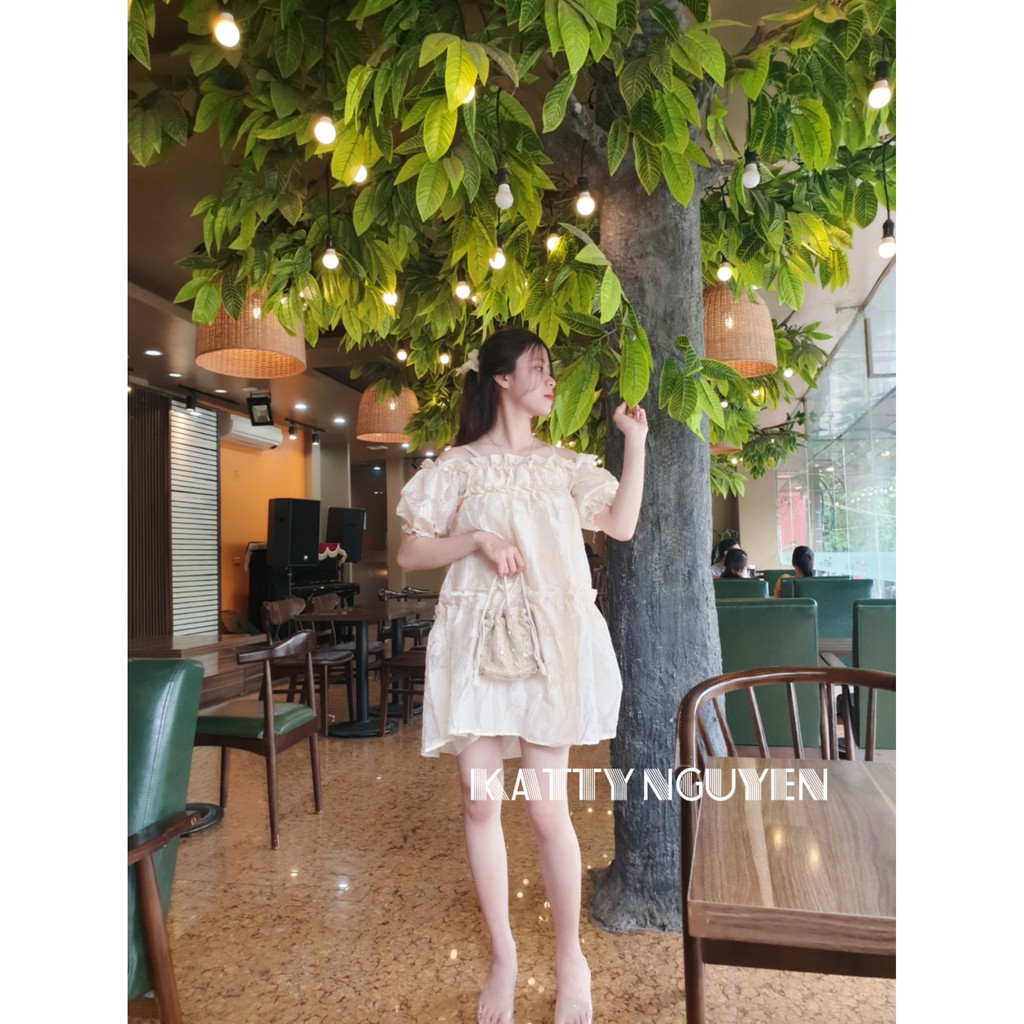 Đầm thiết kế dáng babydoll trễ vai KT216 (Tặng cài áo) | BigBuy360 - bigbuy360.vn