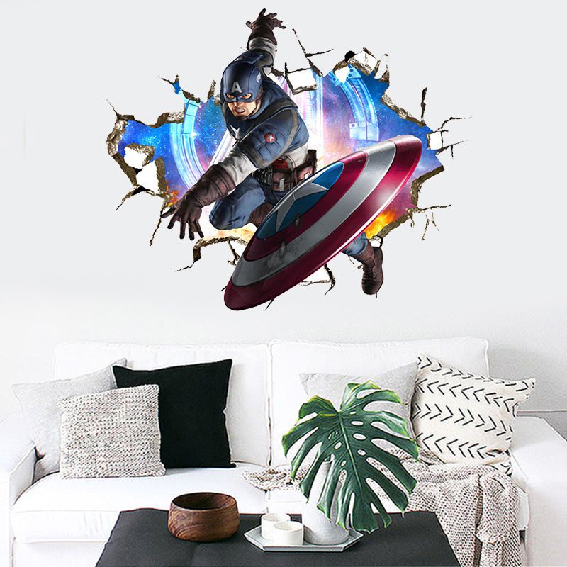 Decal dán tường Họa Tiết 3D Hình Siêu Anh Hùng Avengers Hoạt Hình Dùng Trang Trí Phòng Cho Trẻ Nhỏ