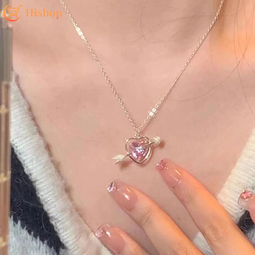 Vòng cổ Mặt Trái Tim Mũi Tên Xuyên Qua Trái Tim Màu Hồng Dễ Thương Cho Nữ