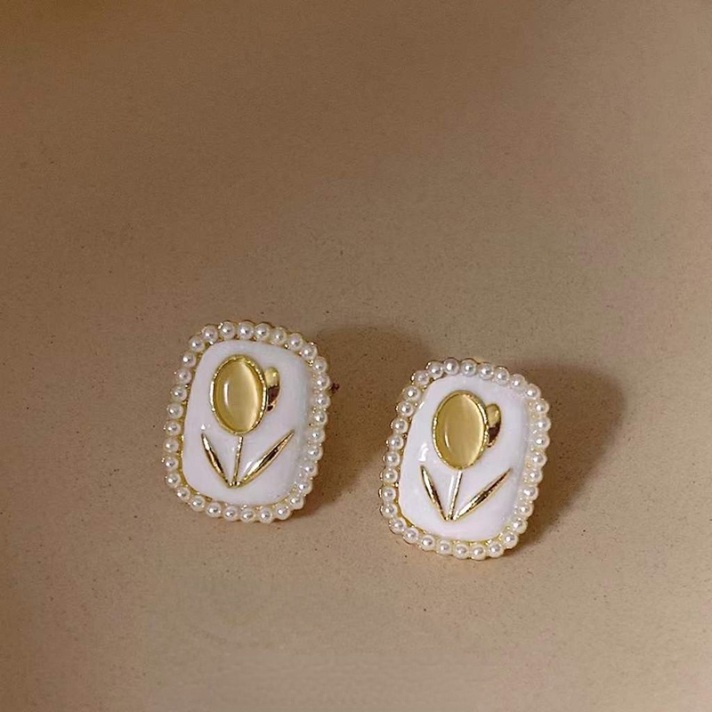 Hoa Tai Hình Hoa Tulip Đính Ngọc Trai Thanh Lịch Cho Nữ