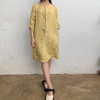 Đầm 2hand chất Đũi màu vàng [Style Retro]
