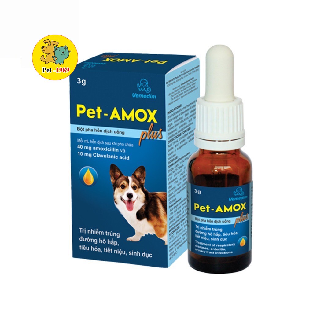 Dung Dịch Uống Pet-Amox Plus 3g Giảm Tiêu Chảy, Hô Hấp Cho Chó Mèo Pet-1989