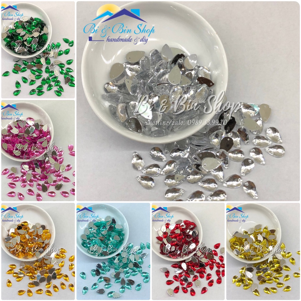 144 Viên Đá Kết Giọt Nước 8x13mm Đính Kết Trang Phục Thời Trang, Làm Phụ Kiện Handmade