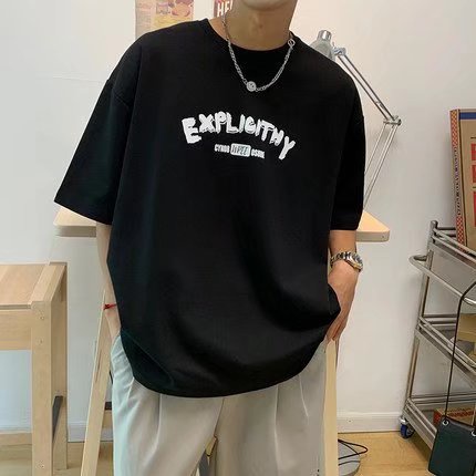 Áo Thun Tay Ngắn Dáng Rộng In Chữ Thời Trang Mùa Hè Phong Cách Hàn Quốc Cho Nam Size M-5XL