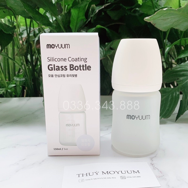 Bình sữa Moyuum Thuỷ Tinh tráng Silicon Size 150ml/240ml, cách nhiệt, độ bền cao Hàn Quốc chính hãng