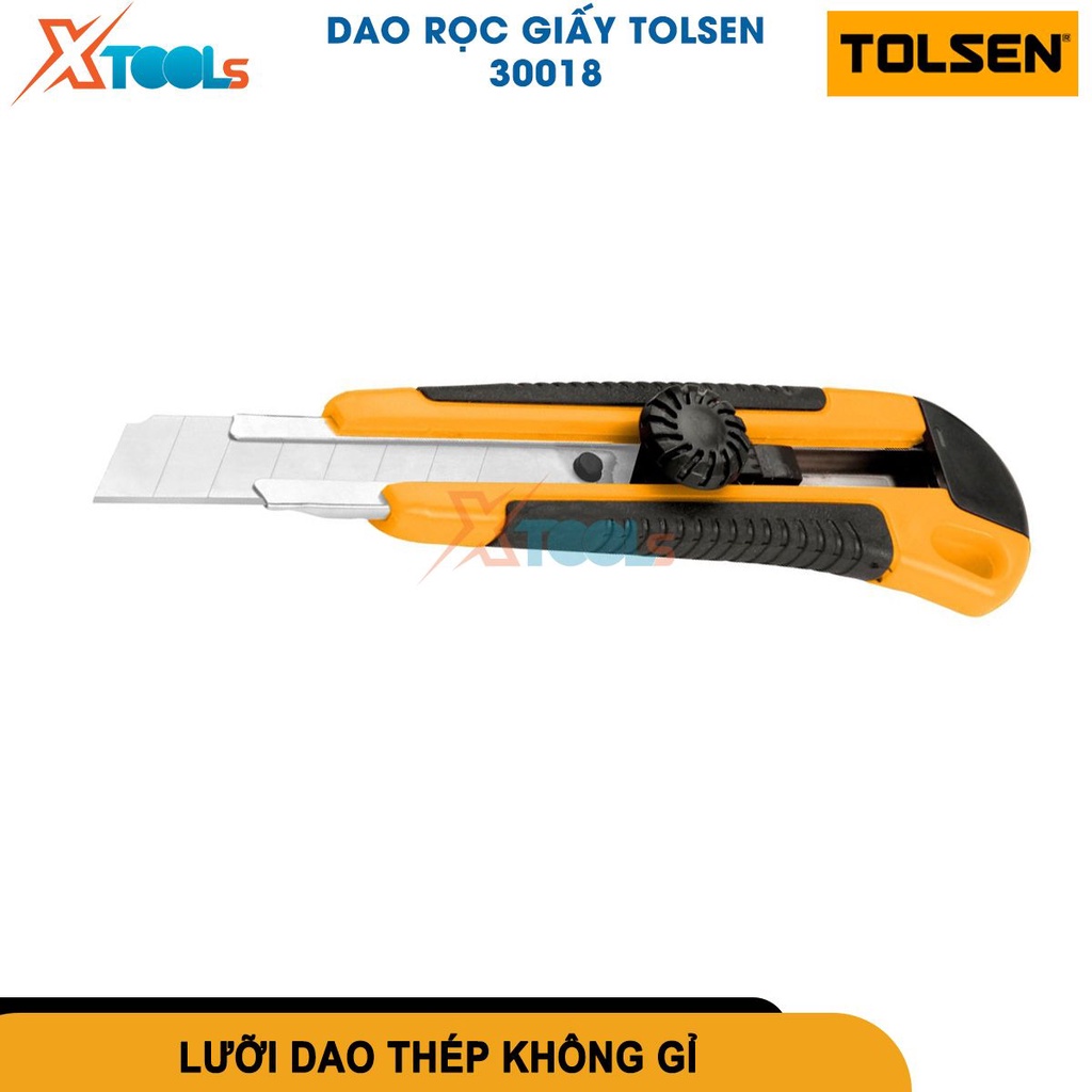Dao rọc giấy Tolsen 30018 lưỡi thép cao cấp, tay cầm nhựa ABS và TPR thiết kế vừa vặn cầm nắm dễ dàng[CHÍNH HÃNG][XTOOLS