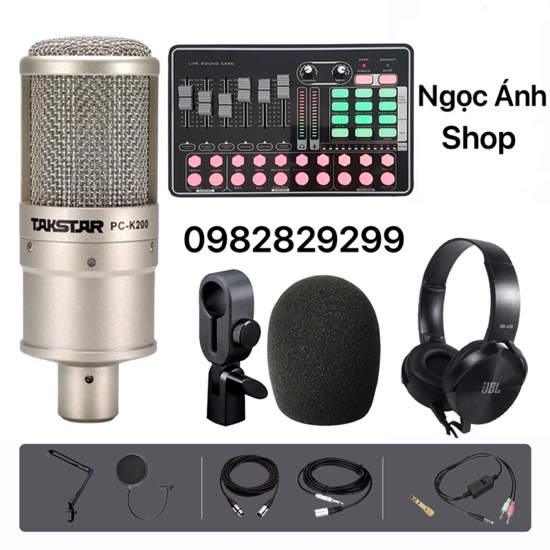 Combo Mic Takstar K200 Soundcard H9  chân màng dây livestream ma2 nguồn 48 2 dây canon – Thu âm hát live stream,