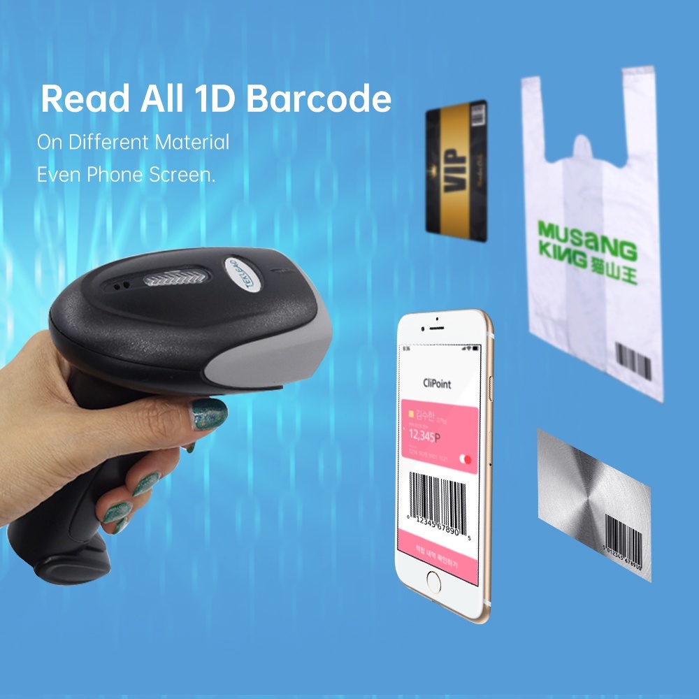 Máy quét mã vạch 1D & 2D kết nối Bluetooth 2.4G có giá đỡ 1D 2D CMOS