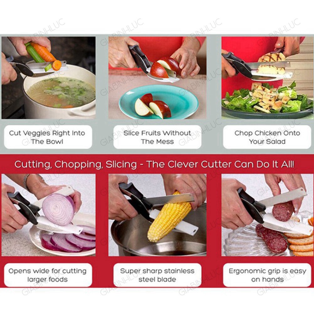 [Nhập Khẩu - Cao Cấp] Kéo cắt thức ăn thực phẩm làm nhà bếp đa năng kiêm thớt dao INOX 304 Clever Cutter 3in1 thông minh