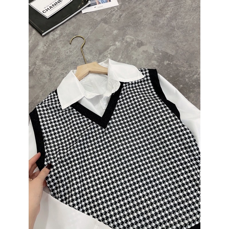 Áo sơmi nữ mix áo gile