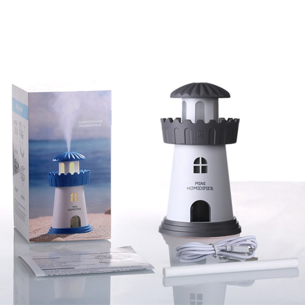 Máy xông tinh dầu phun sương, đèn ngủ ánh sáng vàng Lighthouse Humidifier - màu xanh dương