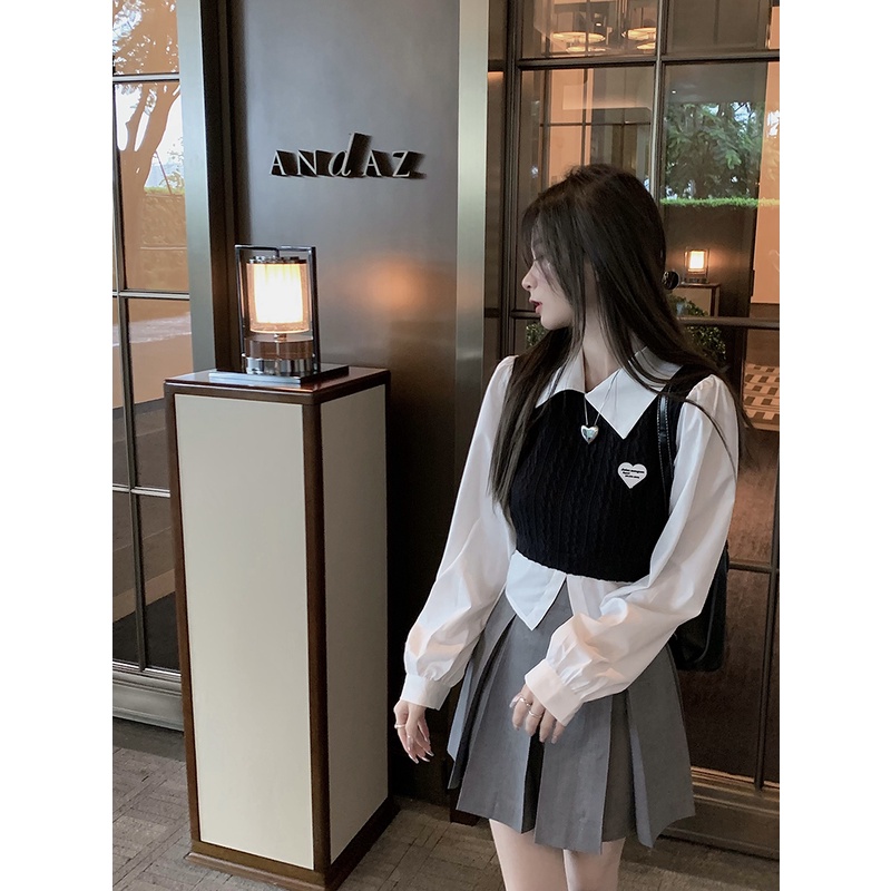 Áo Sơ Mi Thắt Nơ Phối Màu Đen Trắng Phong Cách Hàn Quốc Thời Trang