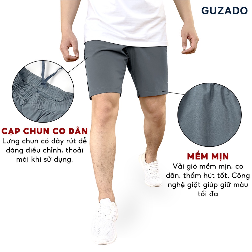 Quần short nam GUZADO, Chất vải gió mềm, Co giãn Cực Tốt, Vận Động Thể Thao Thoải Mái QD02