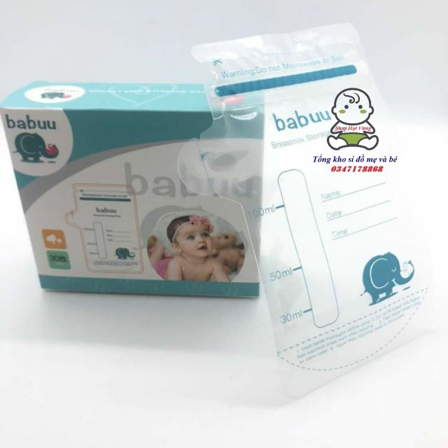 Túi trữ sữa Babuu hộp 30 túi 100ml
